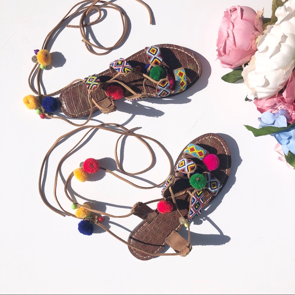 Sam Edelman Lisabeth Beaded Pompom Sandal 6.5